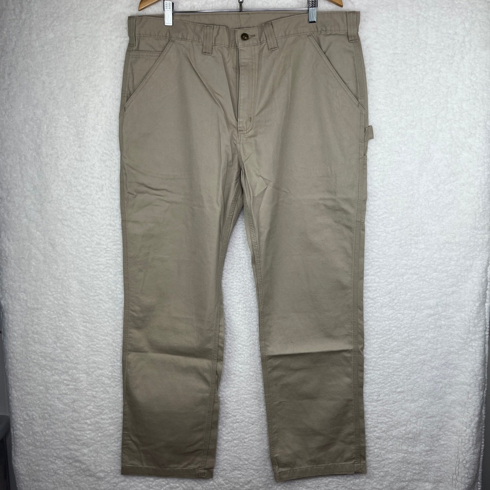Carhartt Mens Tan Canvas Carpenter Dungaree Work Pants Khaki 40x32
